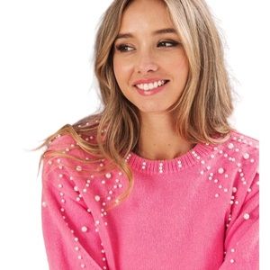 BiBi pink quarter sleeve sweater with Pearl detail